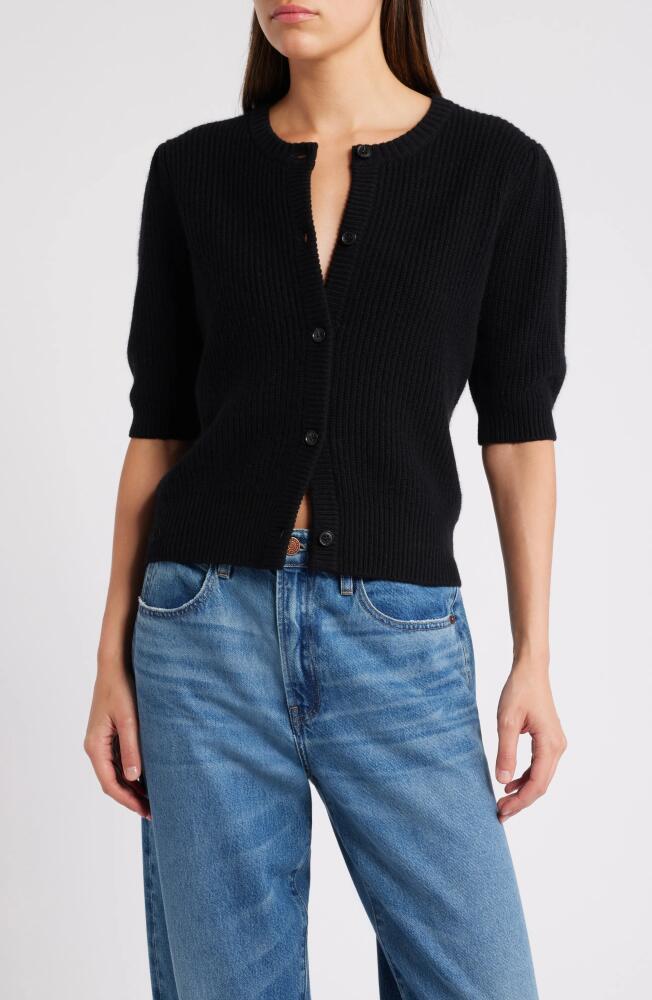 FRAME Shrunken Rib Wool & Cashmere Cardigan in Black Cover