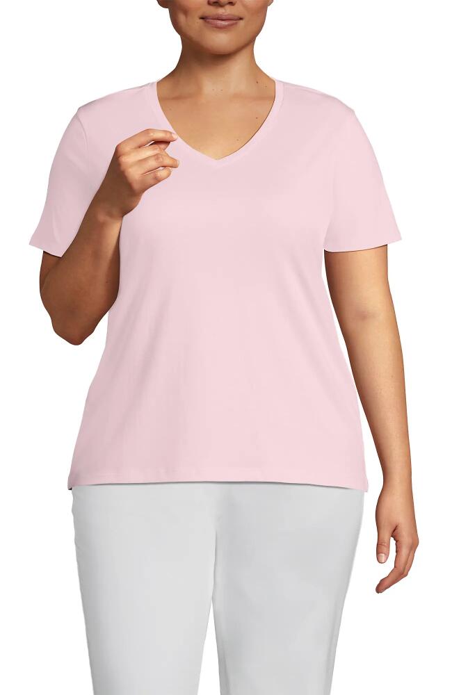 Lands' End Plus Size Relaxed Supima Cotton V-Neck T-Shirt in Pink Fog Cover