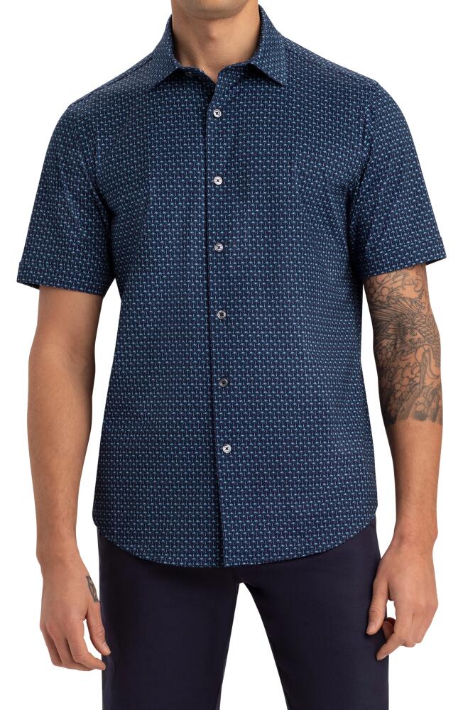 Bugatchi OoohCotton Print Short Sleeve Button-Up Shirt in Navy Cover