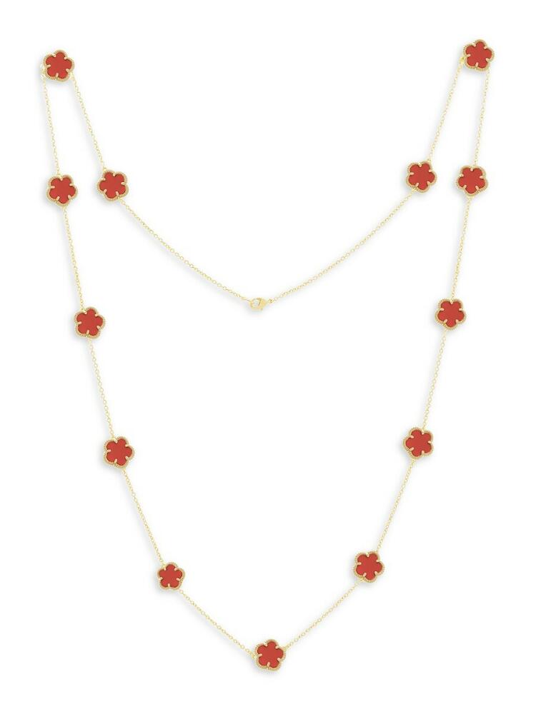 JanKuo Women's Flower 14K Yellow Goldplated & Synthetic Coral Station Necklace Cover