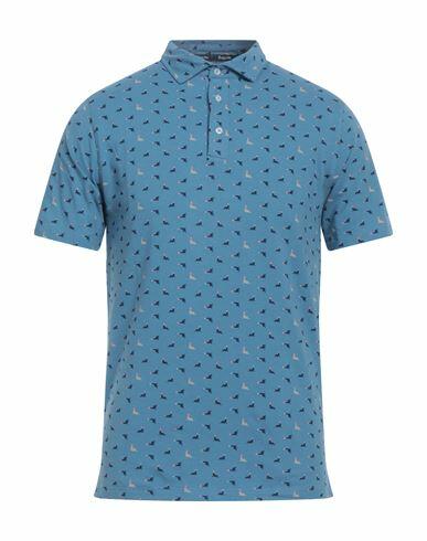 Bagutta Man Polo shirt Pastel blue Cotton, Elastane Cover