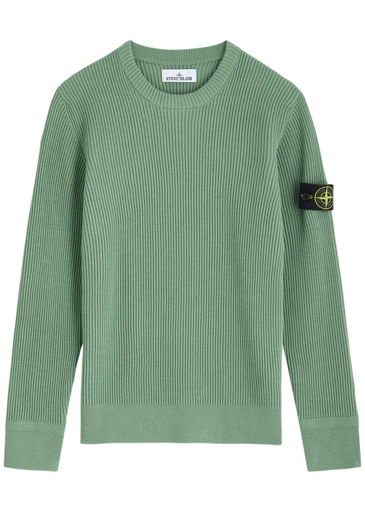 Stone Island Badge Ribbed Wool Jumper - Sage Cover