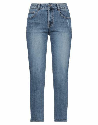 Sjyp Woman Jeans Blue Cotton, Polyurethane Cover