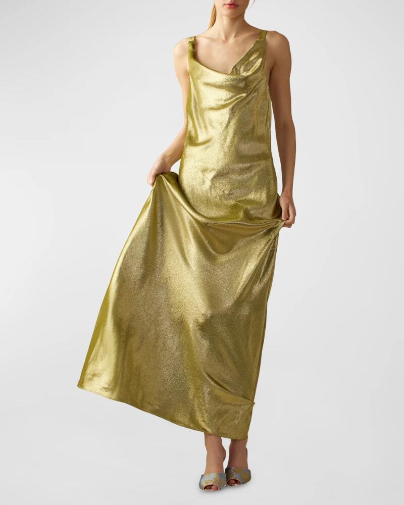 Cynthia Rowley Sleeveless Cowl-Neck Metallic Maxi Dress Cover