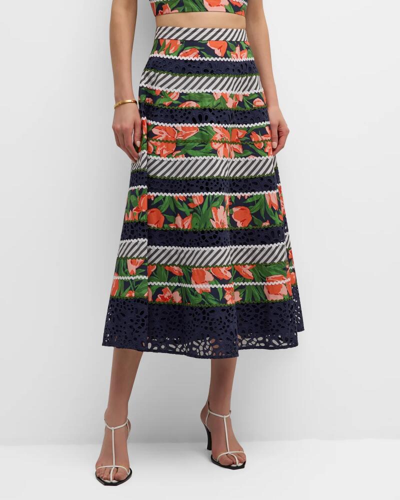 Carolina Herrera Floral and Striped Circle Skirt with Embroidered Detail Cover