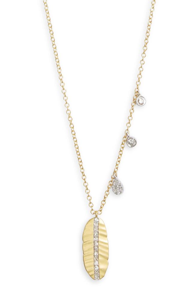 Meira T Leaf & Diamond Charm Necklace in Two Toned Yellow Gold Cover