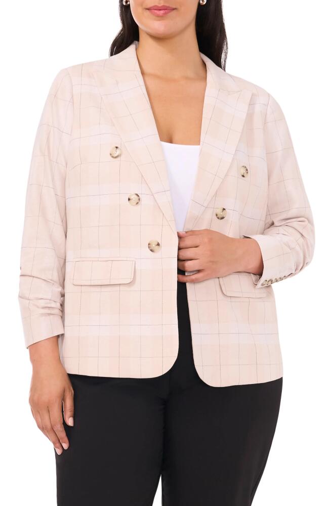 halogen(r) Ruched Sleeve Double Breasted Blazer in Oxford Tan Cover