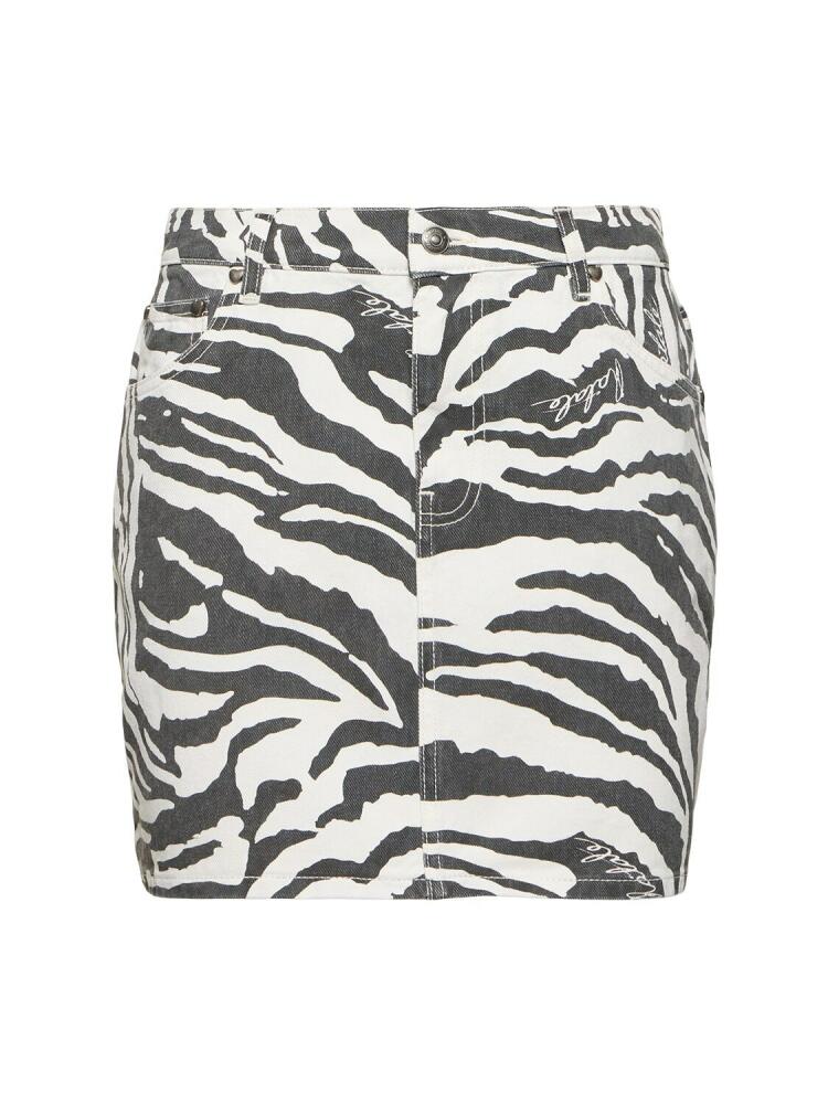 ROTATE Nela Zebra Print Denim Mini Skirt Cover