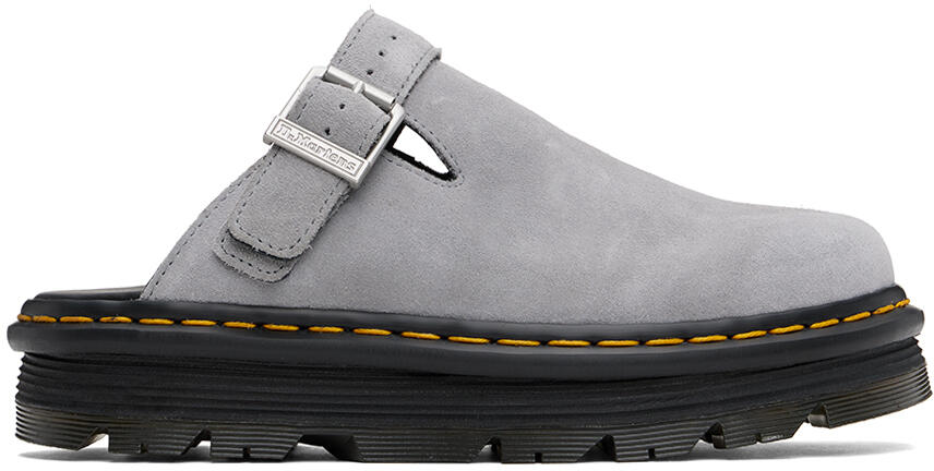 Dr. Martens Gray Zebzag Suede Slingback Platform Mules Cover