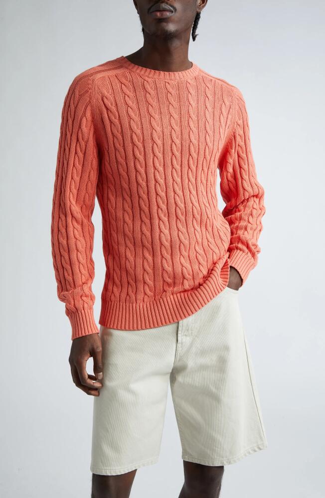 BEAMS Cable Crewneck Sweater in Coral Cover