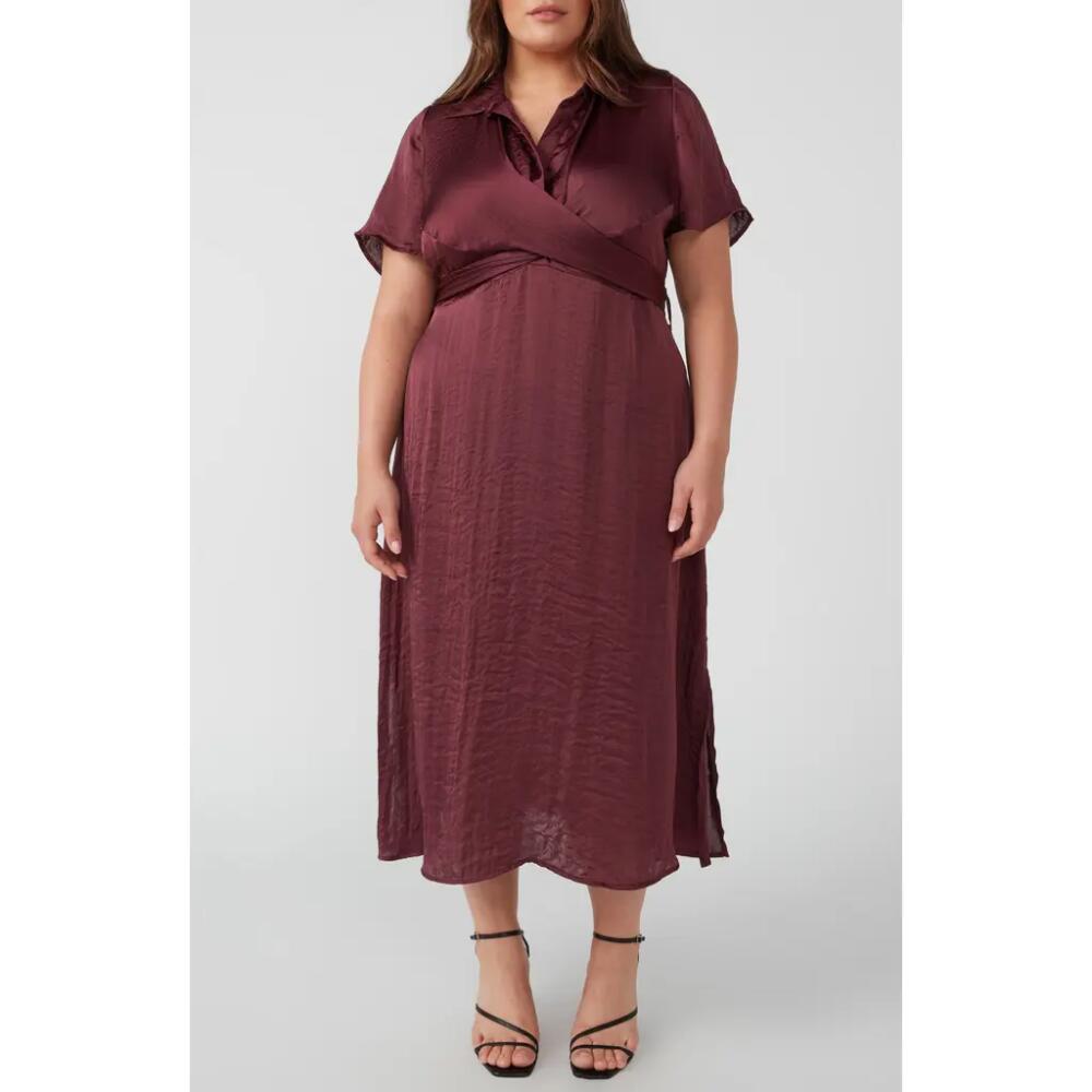 Estelle Oasis Tie Back Satin Midi Dress in Garnet Cover