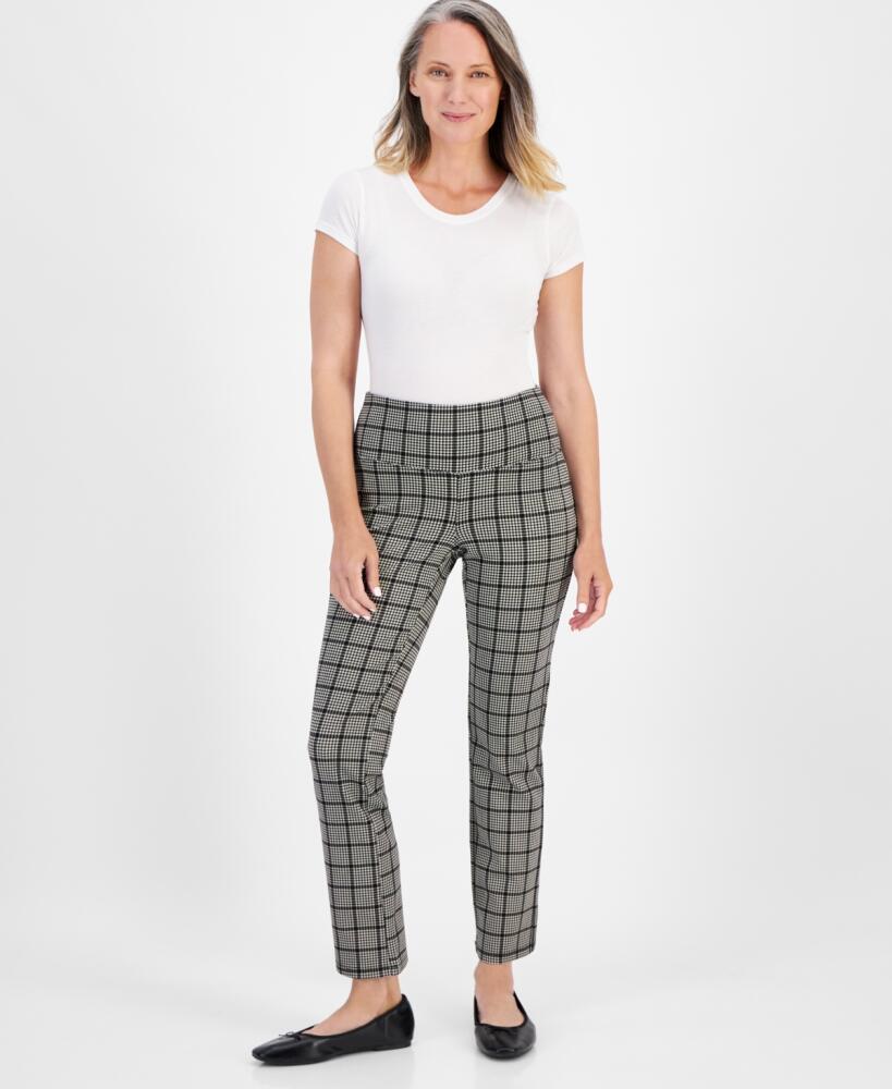 Style & Co Women's Printed High-Rise Straight-Leg Ponte Pants, Created for Macy's - Black Houndstooth Cover