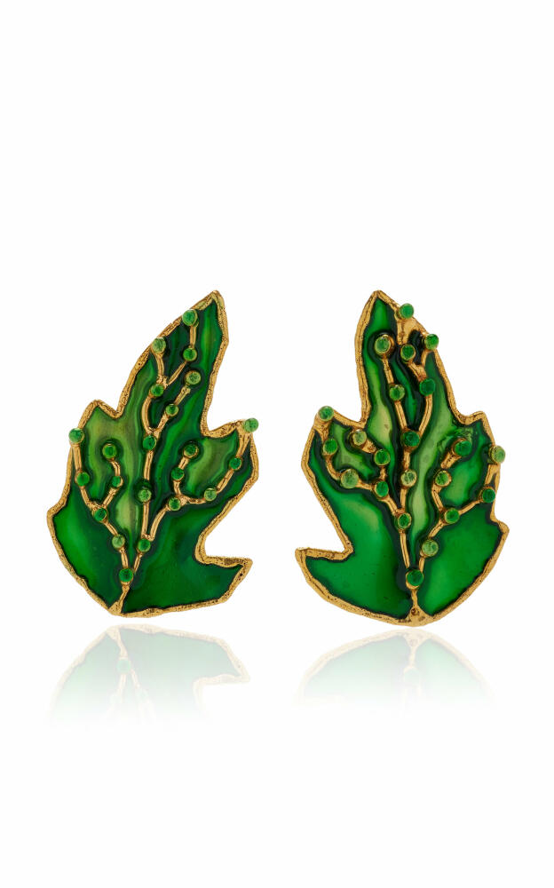 Sylvia Toledano - Botanica Enameled 22K Gold-Plated Earrings - Green - Gifts For Her Cover