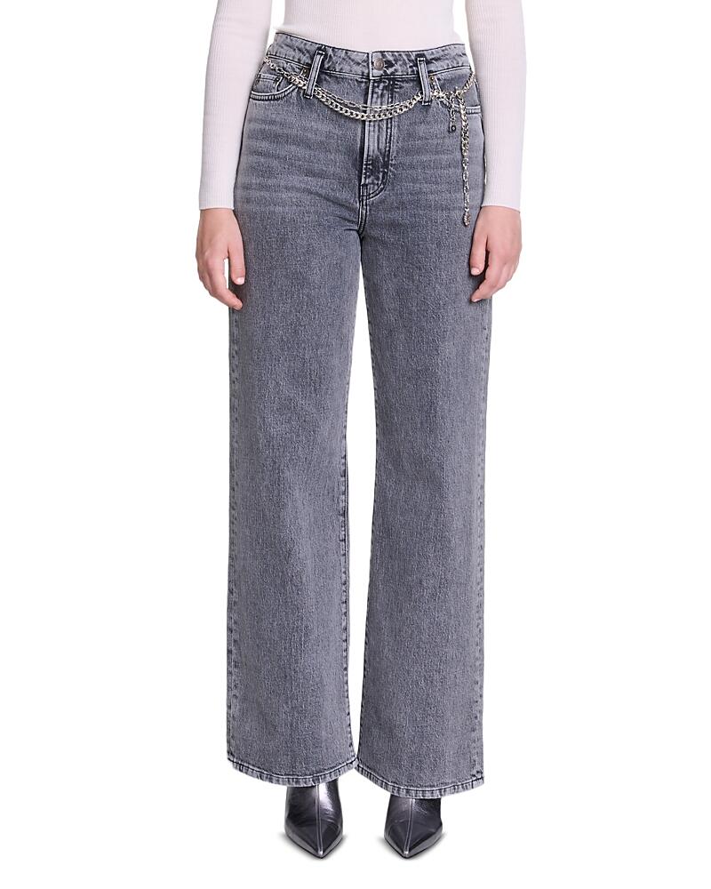 Maje Belted Wide Leg Jeans in Grey Cover