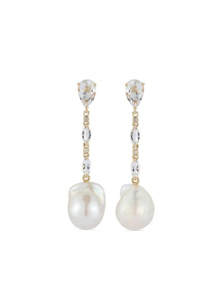 Mateo 14kt yellow-gold diamond and pearl drop earrings - White Cover