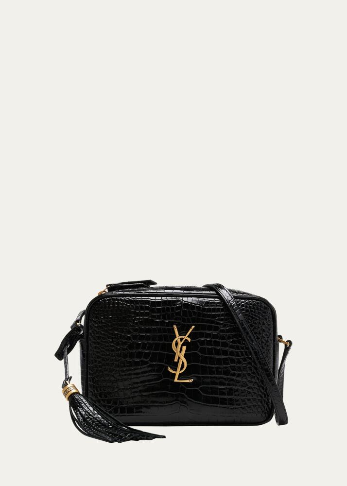 Saint Laurent Lou Medium YSL Camera Bag with Tassel in Croc Embossed Leather Cover