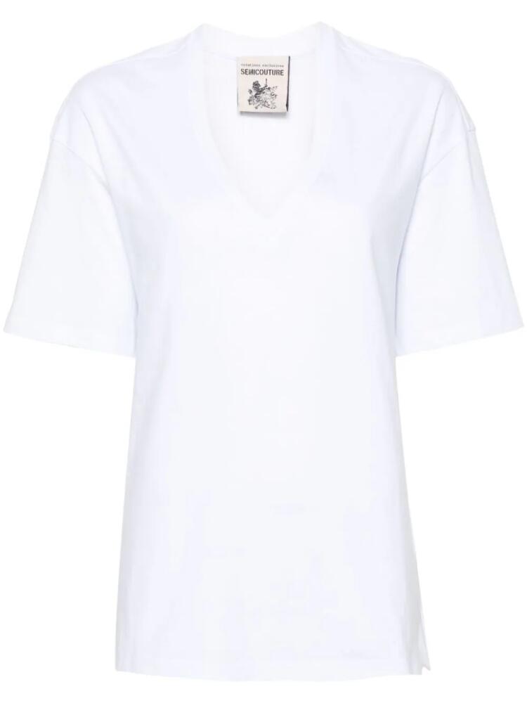 Semicouture V-neck cotton T-shirt - White Cover