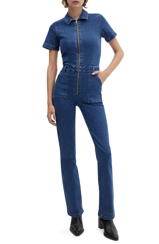 MANGO Straight Leg Zip-Up Denim Jumpsuit in Dark Blue Cover