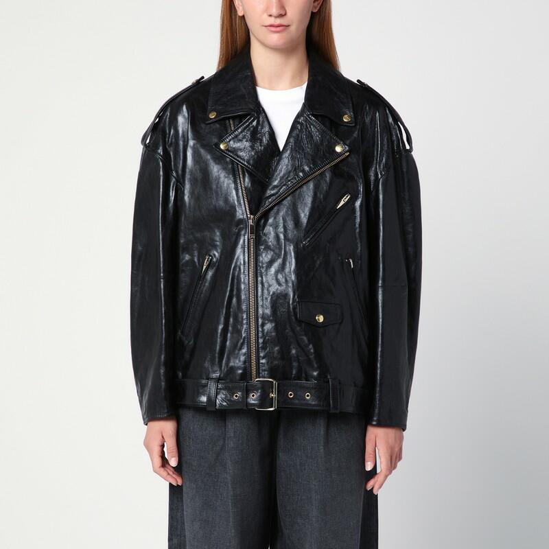 HALFBOY Black leather biker jacket Cover