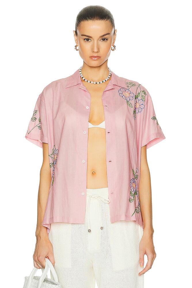 HARAGO Embroidered Short Sleeve Shirt in Pink Cover