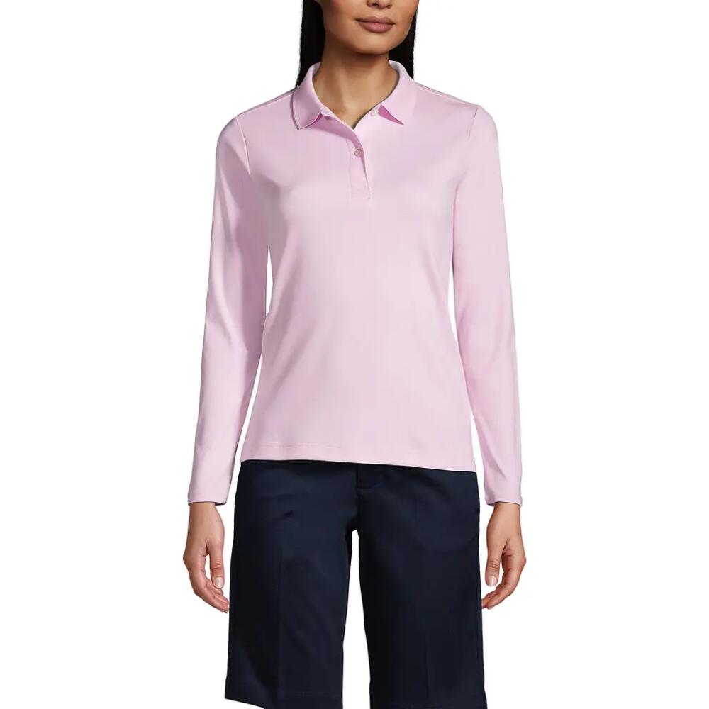 Lands' End School Uniform Long Sleeve Feminine Fit Mesh Polo Shirt in Ice Pink Cover