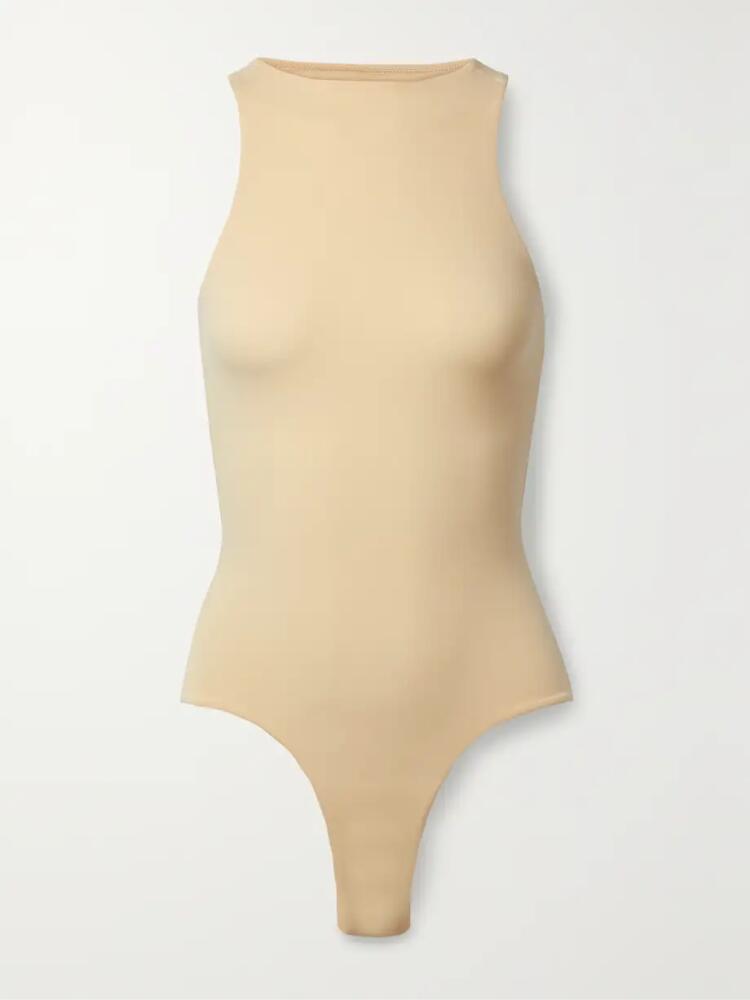 Skims - Fits Everybody Stretch-satin Jersey Thong Bodysuit - Sand Cover