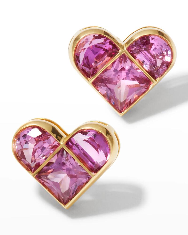 NM Estate Estate Yellow Gold Pink Sapphire Heart Stud Earrings Cover