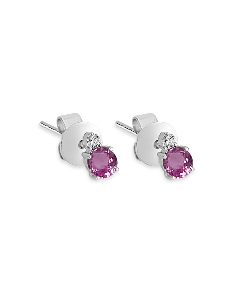 Meira T 14K White Gold Pink Sapphire & Diamond Stud Earrings Cover