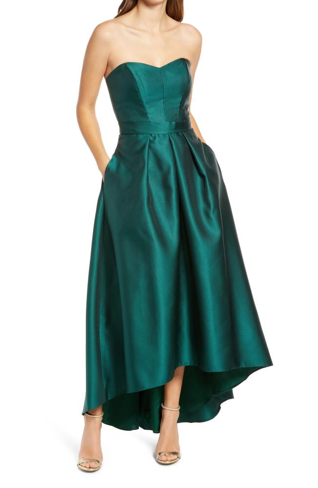 Alfred Sung Strapless High/Low Ballgown in Hunter Cover