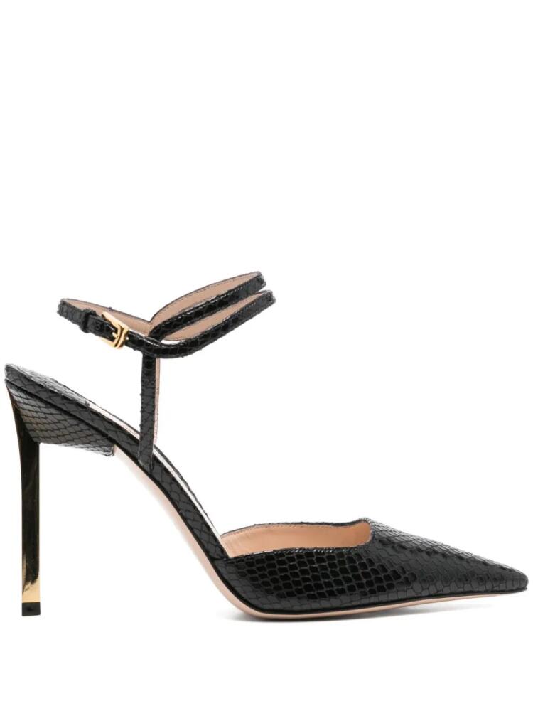 TOM FORD 95mm snakeskin glossy slingback pumps - Black Cover