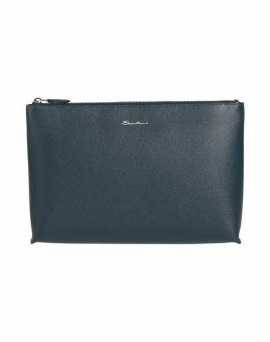 Santoni Man Handbag Navy blue Leather Cover