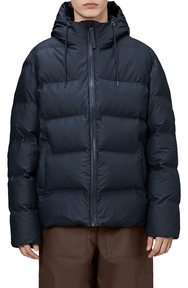 Rains Alta Waterproof Hooded Puffer Jacket in Navy Cover