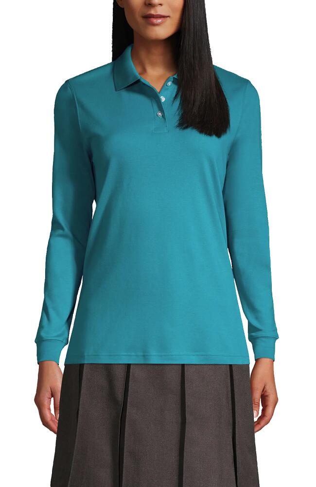 Lands' End School Uniform Long Sleeve Interlock Polo Shirt in Teal Breeze Cover