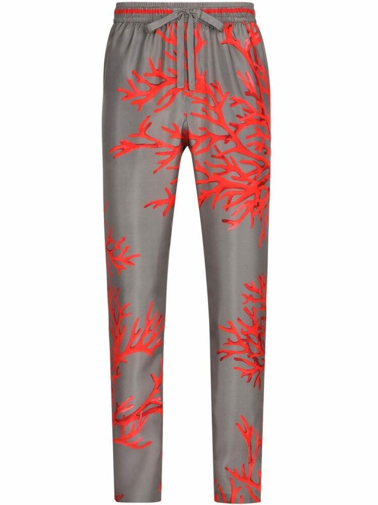 Dolce & Gabbana coral-print silk jogging trousers - Grey Cover