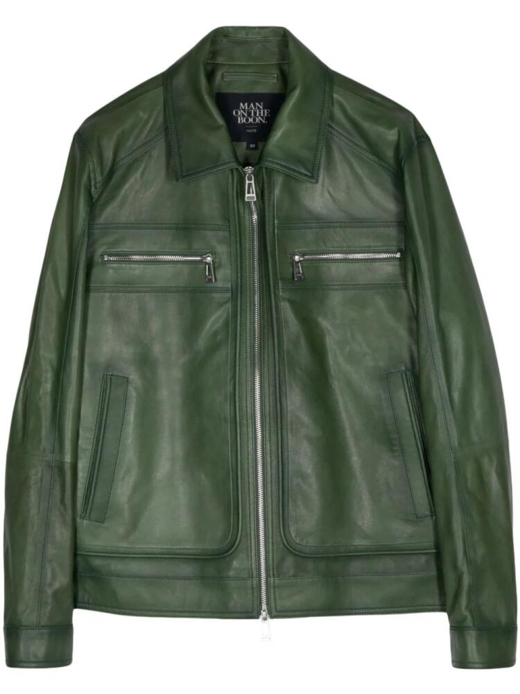 Man On The Boon. zipped leather jacket - Green Cover