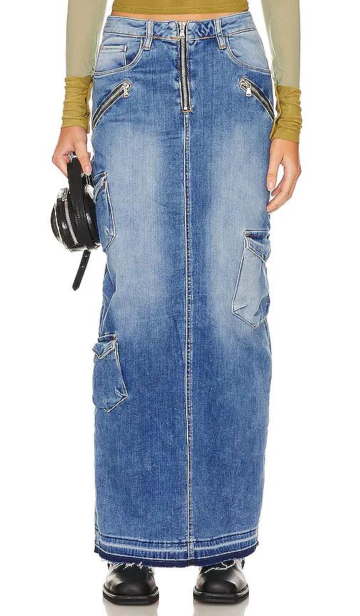 BLANKNYC Cargo Denim Maxi Skirt in Blue Cover