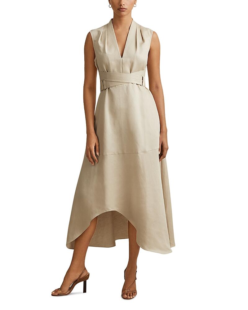 Reiss Ava Linen Blend Belted Midi Dress Cover