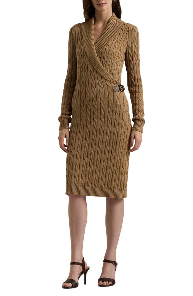 Lauren Ralph Lauren Cotton Blend Long Sleeve Sweater Dress in Classic Camel Cover