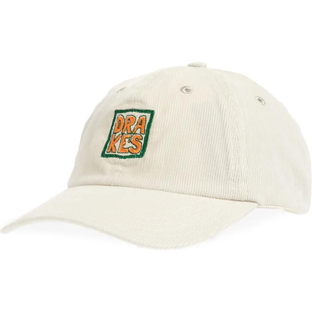 Drake's Embroidered Logo Corduroy Baseball Cap in Ivory Cover