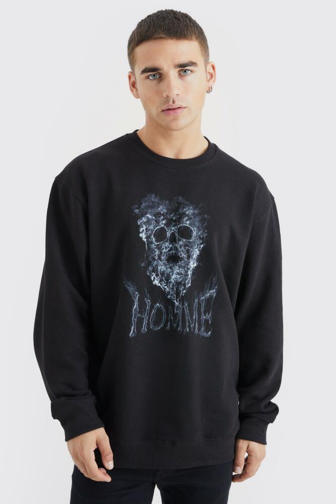 boohoo Mens Homme Smoke Skull Sweatshirt - Black Cover