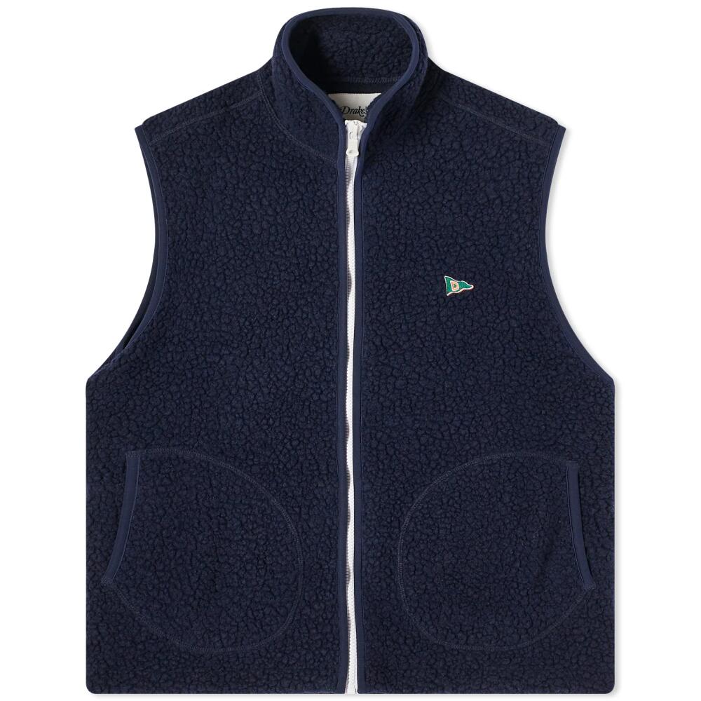 Drake's Men's Boucle Wool Fleece Vest in Navy Cover