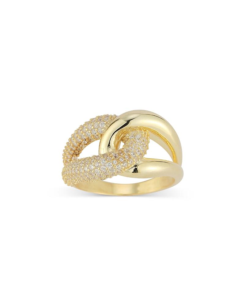 Aqua Pave Link Ring in 14K Gold Plated Sterling Silver - Exclusive Cover