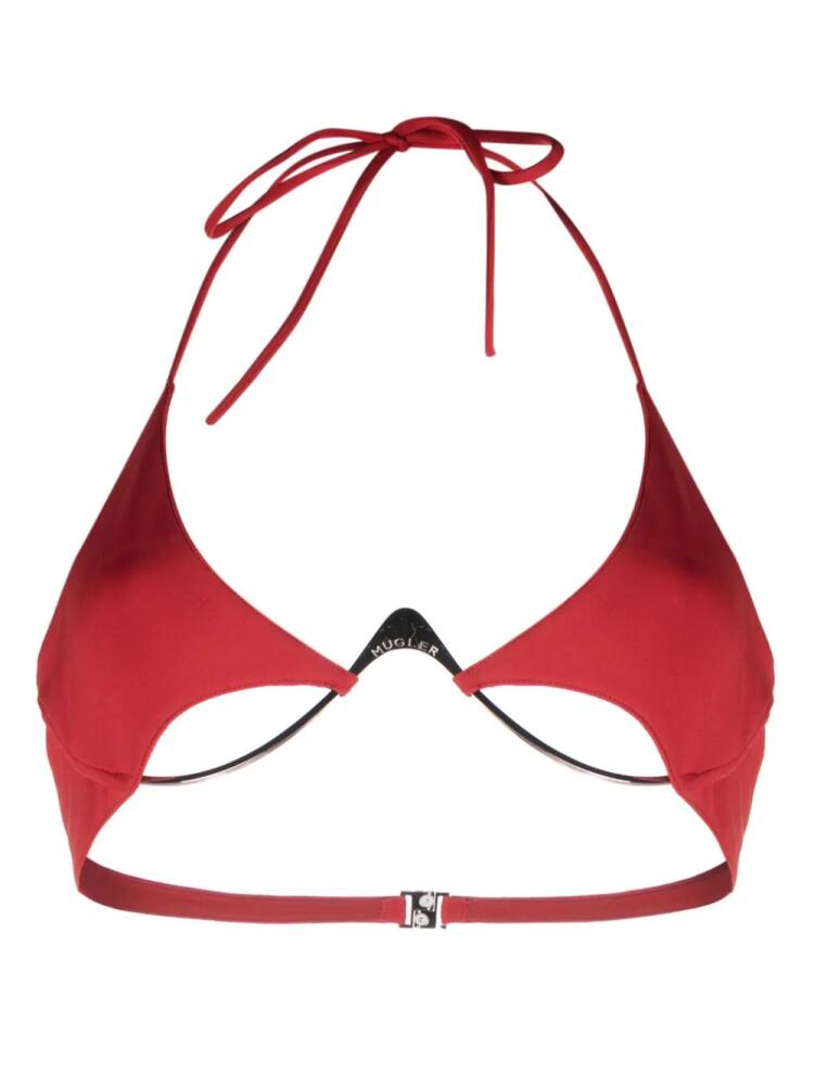 Mugler logo-plaque halterneck bikini top - Red Cover