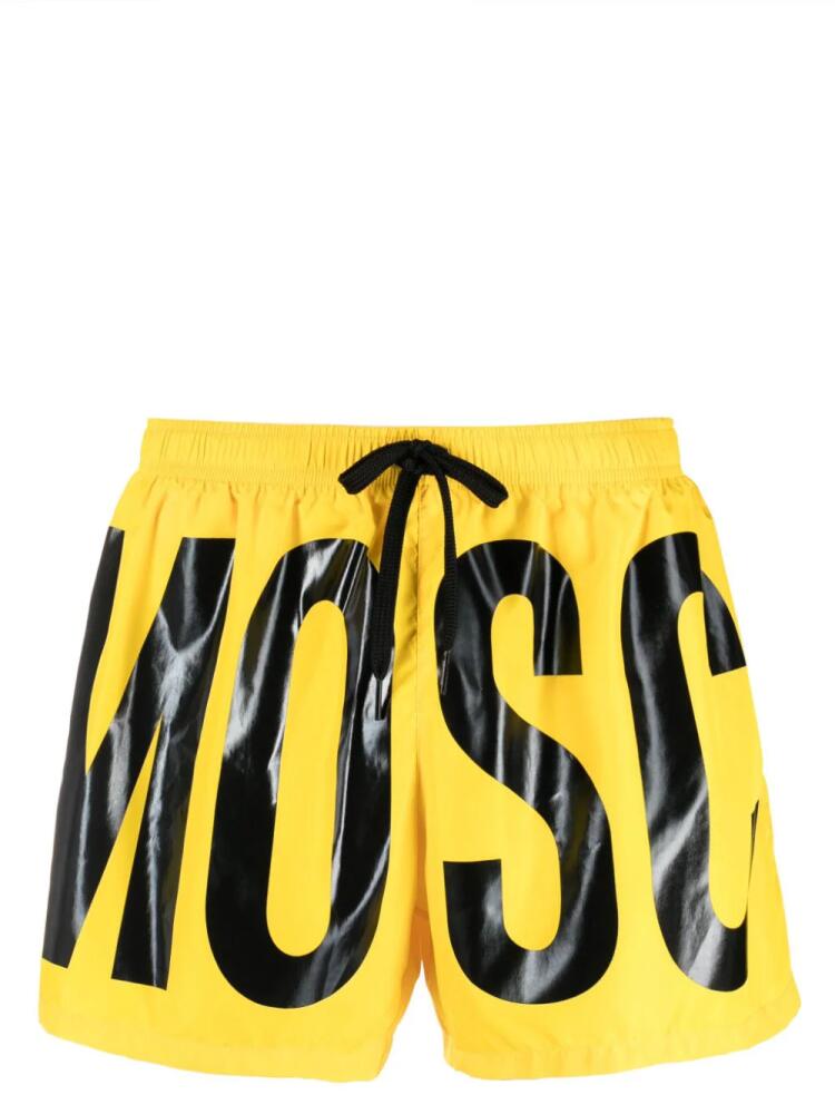 Moschino logo-print drawstring swim shorts - Yellow Cover