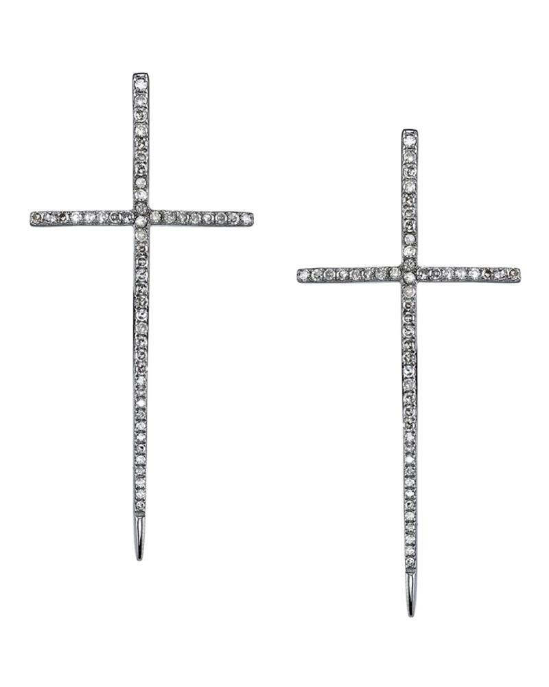 Sheryl Lowe Silver Spike Cross Pave Diamond Earrings Cover