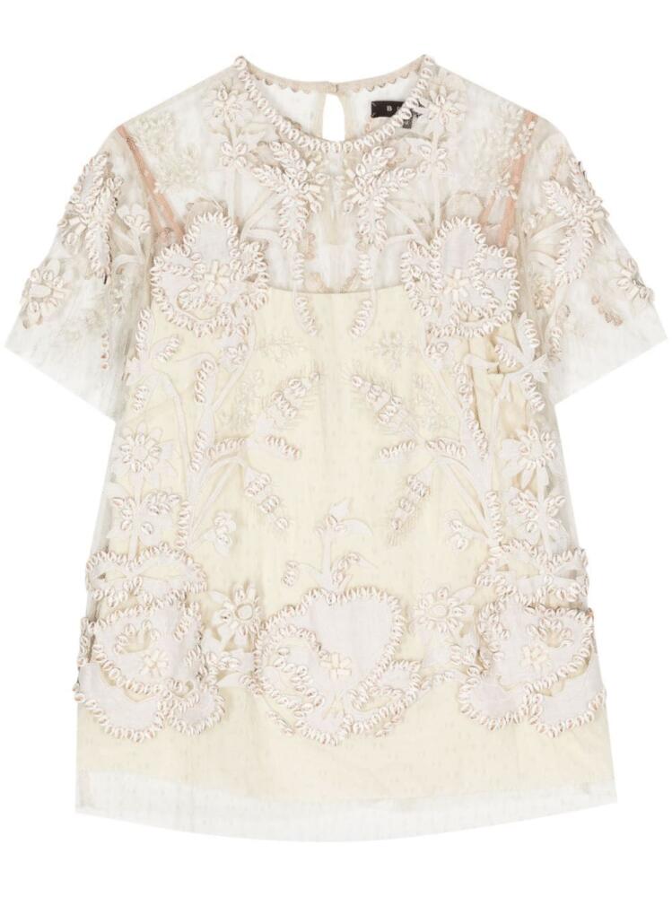 Biyan conch-embroidered sheer blouse - Neutrals Cover