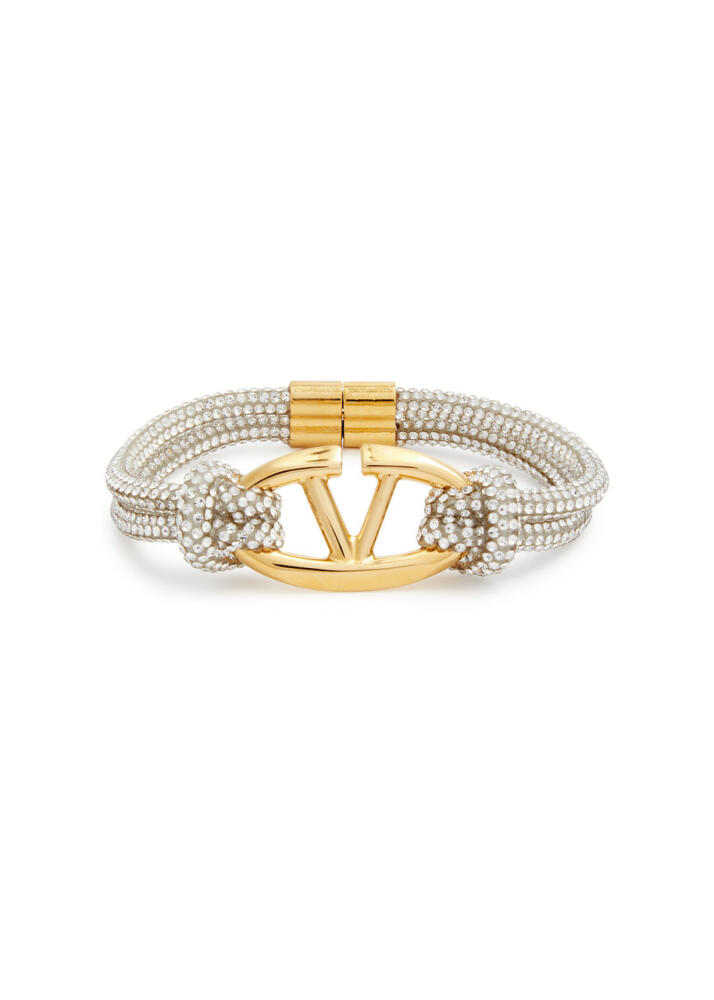 Valentino Garavani VLogo Crystal-embellished Cord Bracelet - Silver Cover