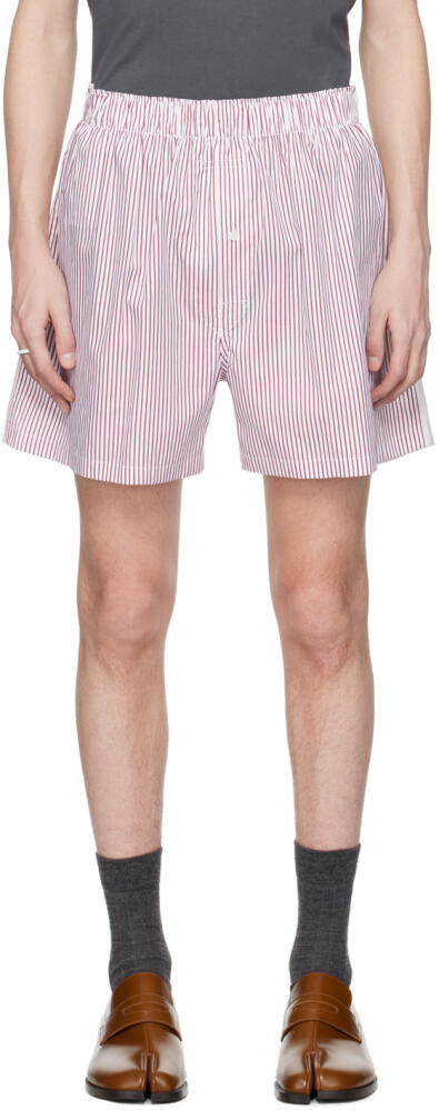 Maison Margiela White & Burgundy Striped Shorts Cover