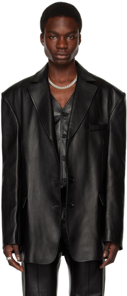 LU'U DAN Black Oversized Tailored Leather Jacket Cover