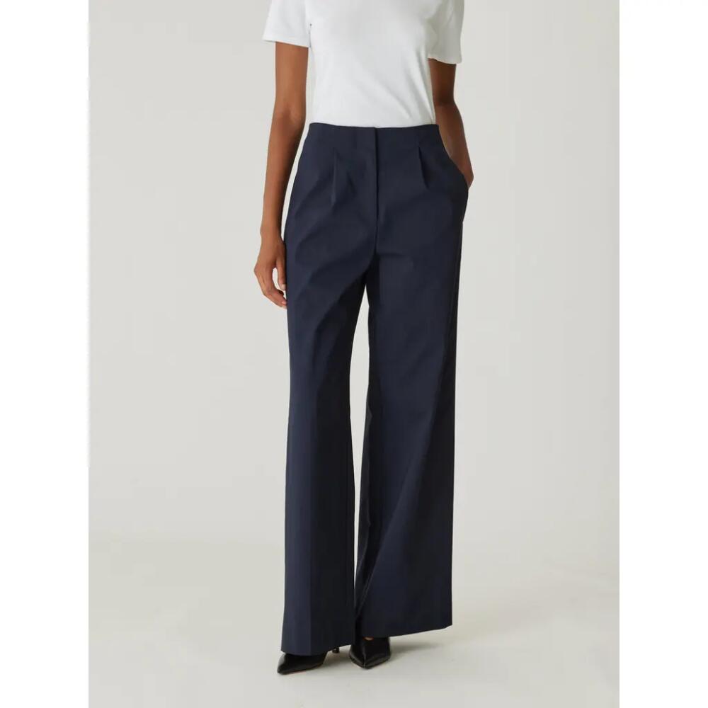 Rebecca Taylor Refined Sateen Wide Leg Cotton Trouser in Dark Navy Cover